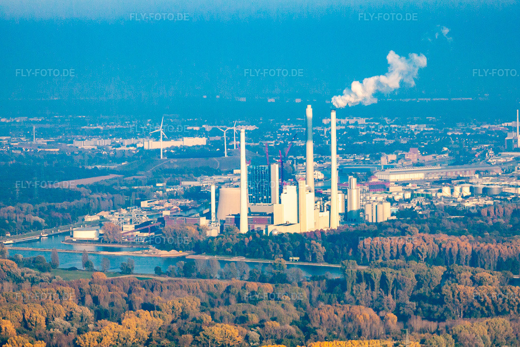 Luftbild: ENBW Steinkohle-Kraftwerk am Rhein im Ortsteil Daxlanden in Karlsruhe im Bundesland Baden-Württemberg in Deutschland. Foto: IMG_46038.jpg vom 23.10.2011 durch Werner Riehm/FLY-FOTO.de