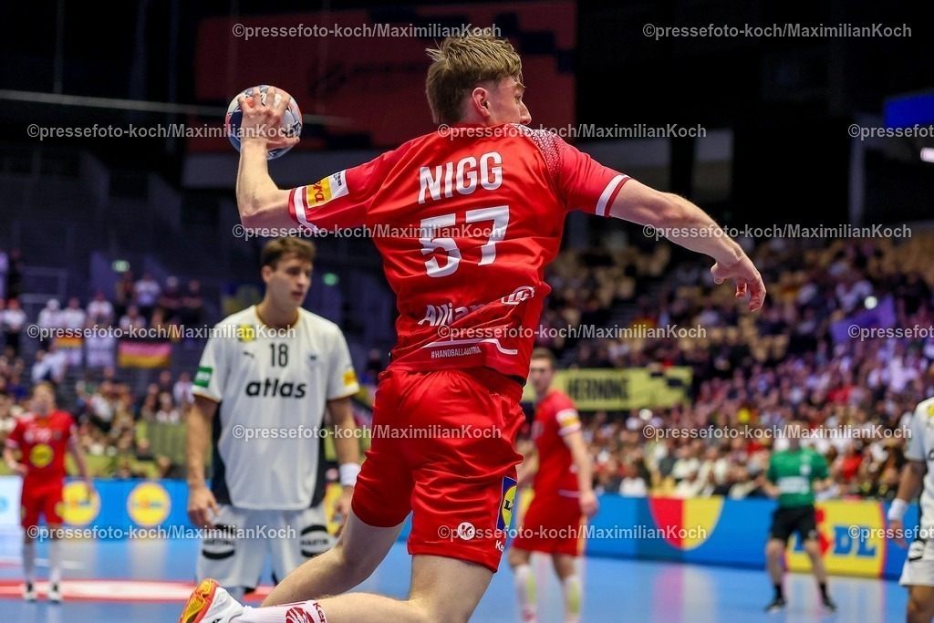 EHF15012602029 | 15.01.2026, Handball, Men's EHF EURO 2026, Deutschland - Östereich, Jyske Bank Boxen in Herning, Dänemark, Preliminary Round   Jakob Nigg (Austria #57) 