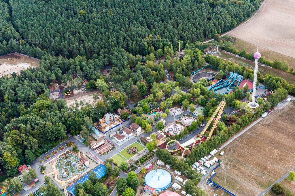 Luftbild: Geiselwind, Vergnügungspark im Ortsteil Langenberg in Geiselwind im Bundesland Bayern in Deutschland. Foto: IMG_111199.jpg vom 09.09.2018 durch Werner Riehm/FLY-FOTO.de