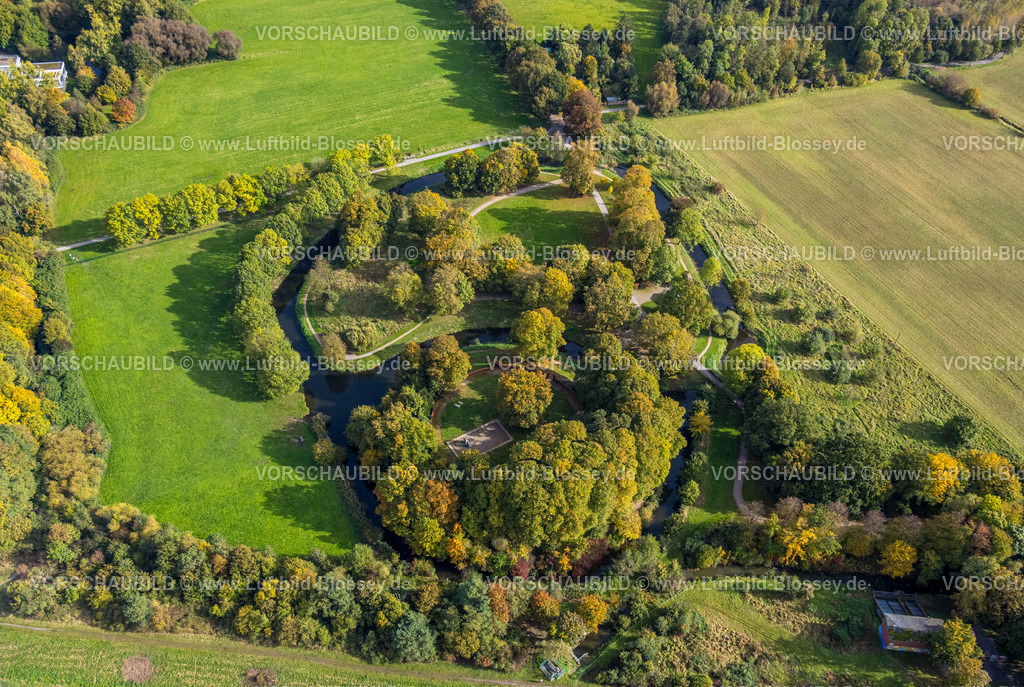 Hamm241015373 | Luftbild, Marker Burghügel, Burg Mark, Sehenswürdigkeit mit Wassergraben, Uentrop, Hamm, Ruhrgebiet, Nordrhein-Westfalen, Deutschland