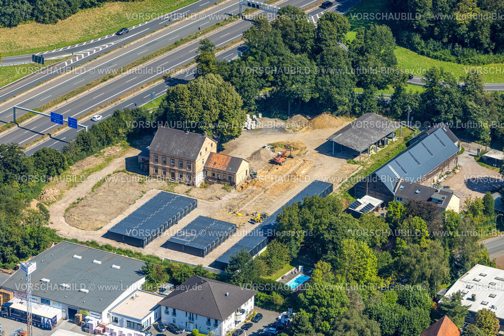 Bochum240816805 | Luftbild, altes Wohnhaus Kornharpener Straße 121, am Autobahnkreuz Bochum, Wiemelhausen, Bochum, Ruhrgebiet, Nordrhein-Westfalen, Deutschland