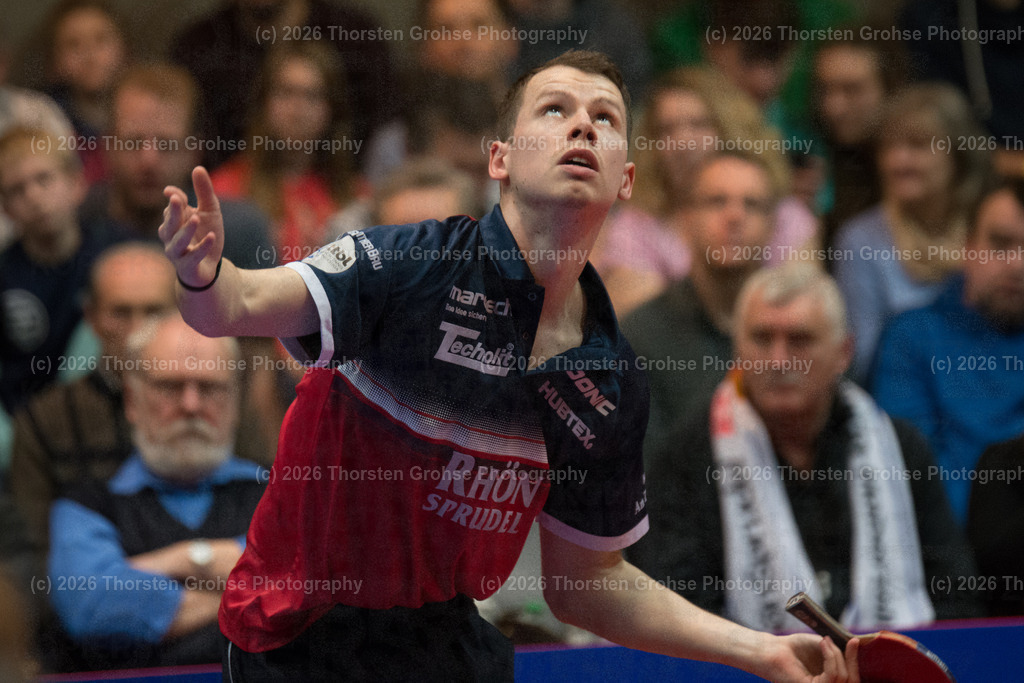TTBL TTC Fulda-Maberzell vs. Borussia Duesseldorf | Jonathan GROTH (TTC RhoenSprudel Fulda-Maberzell); TTBL TTC Fulda-Maberzell vs. Borussia Duesseldorf, Tischtennis-Bundesliga - 12. Spieltag am 21.01.2018 in der Hubtex Arena in Fulda, (Deutschland) - Realisiert mit Pictrs.com