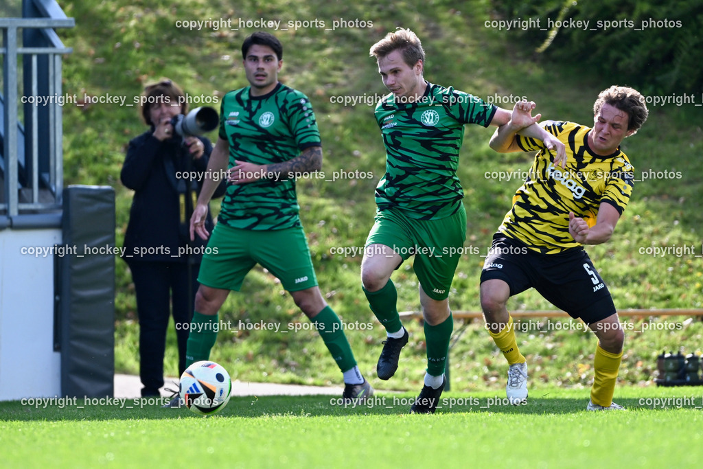 SC Landskron vs. FC Faakersee | #5 Cajetan Maria Thaddäus Kolig FC Faakersee, #7 Markus Ulbing SC Landskron, #9 Damjan Jovanovic SC Landskron, SC Landskron vs. FC Faakersee, SC Landskron vs. FC Faakersee am 27.04.2025 in Villach (Sportanlage Landskron), Austria, (Photo by Bernd Stefan)