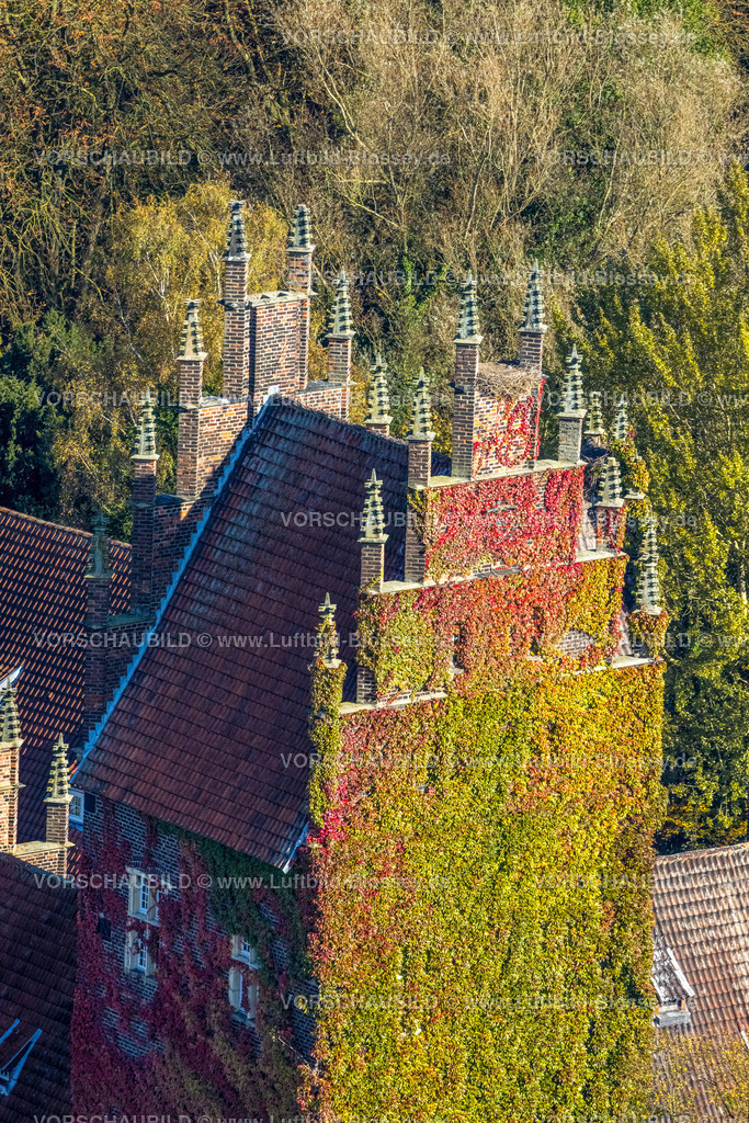 Hamm241011182SchlossHeessen | Luftbild, Schloss Heessen, Privatschule und Internat, begrünte Hausfassade und Turmspitzen, herbstliche Bäume, Stadtbezirk Heessen, Hamm, Ruhrgebiet, Nordrhein-Westfalen, Deutschland