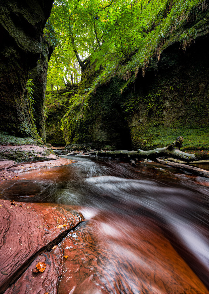 The Devil's Pulpit | Ein steiler Weg, wahlweise "Teufelstreppe" oder "Jakobsleiter" genannt, führt in die Schlucht Finnich Glen in Schottland. Der rote Sandstein scheint den Fluss Carnock Burn je nach Lichteinfall rot einzufärben; das ist auf meiner Aufnahme weniger zu sehen, dafür waren meine Hose und der Fotorucksack gerötet. 
"Teufelskanzel" ist eine Felsformation in der Schlucht. 
http://art.hess.photography/155-the-devil-s-pulpit.html
-----------------------------------------------
A steep path, alternatively called "Devil's Stairs" or "Jacob's Ladder", leads into the Finnich Glen in Scotland. The red sandstone seems to tint the river Carnock Burn red depending on the light; you can't see that much in my photo, but my trousers and the photo backpack were reddened.
"Devil's Pulpit" is a rock formation in the gorge.
-----------------------------------------------
Dieser Druck ist in einer limitierten Auflage von 5 Exemplaren erhältlich. 
This print is available in a limited edition of 5 copies. 
http://art.hess.photography/155-the-devil-s-pulpit.html - Realisiert mit Pictrs.com