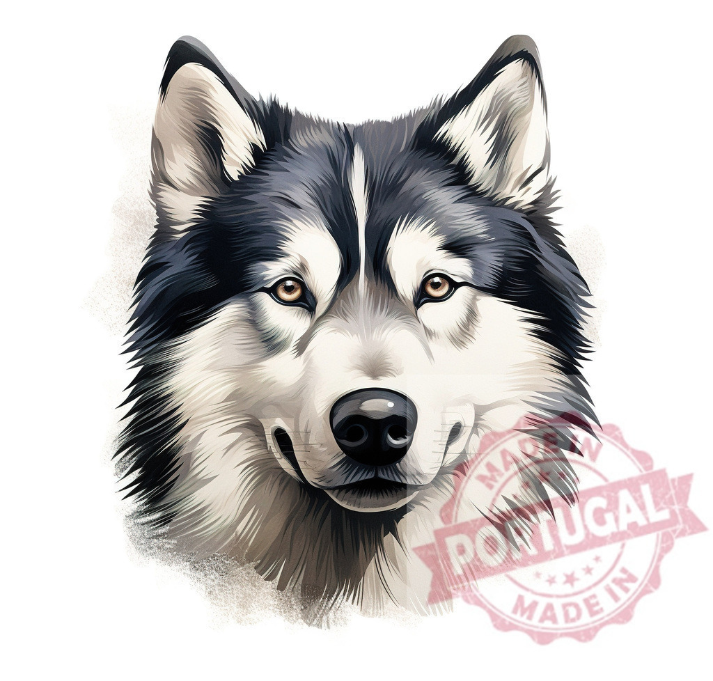 Siberian Husky dog head portrait digital illustration | Professional artful dog portraits Siberian Husky dog looking forward, creating illustration art - Realized with Pictrs.com