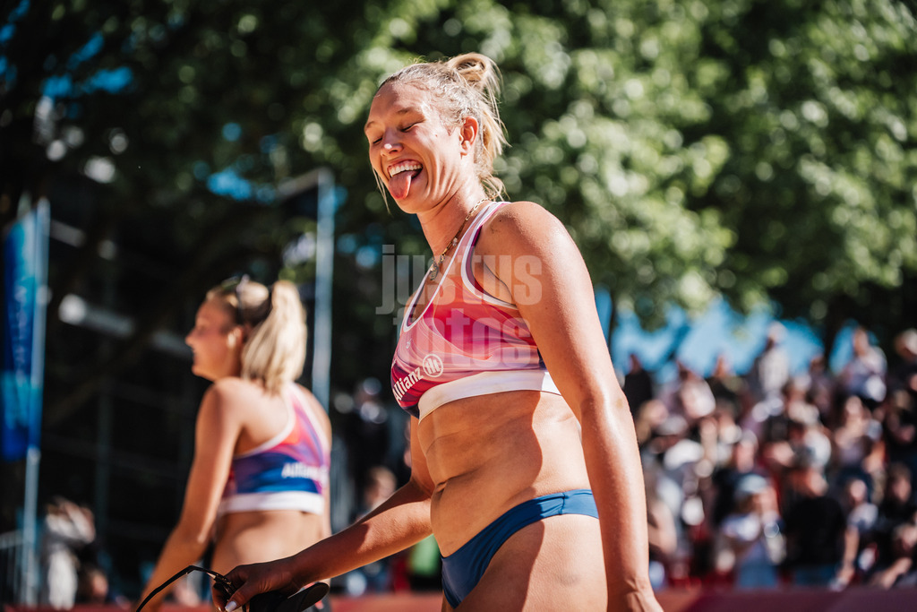 Beachvolleyball | Frauen | Allianz German Beach Tour 2025 | Tourstop Düsseldorf | 16.05.2025 | Chenoa Christ freut sich nach dem Sieg