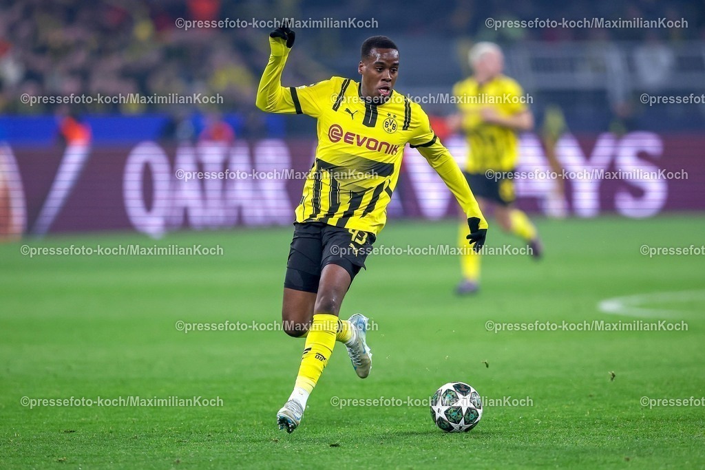 UCL04032501012 | 04.03.2025, Fußball, UEFA Champions League, Borussia Dortmund - OSC Lille, Signal Iduna Park, Runde der 16, Saison 2024 2025: Jamie Gittens (BVB #43)