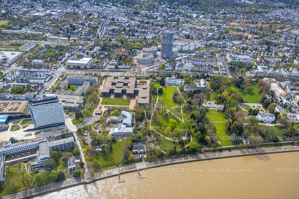 Bonn220403666 | Luftbild, Bundesministerium für wirtschaftliche Zusammenarbeit und Entwicklung (BMZ), Baustelle und Neubau mit Hochhaus Stadtquartier Neuer Kanzlerplatz, Bonn Marriott Hotel, Limperich, Bonn, Rheinland, Nordrhein-Westfalen, Deutschland