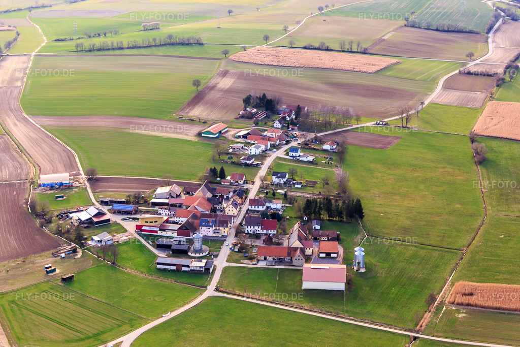 Luftbild: Ortsansicht von Nordosten im Ortsteil Deutschhof in Kapellen-Drusweiler im Bundesland Rheinland-Pfalz in Deutschland.Foto: IMG_126141.jpg vom 20.03.2021 durch Werner Riehm/FLY-FOTO.deAuflösung des Originals: 5472 x 3648 px