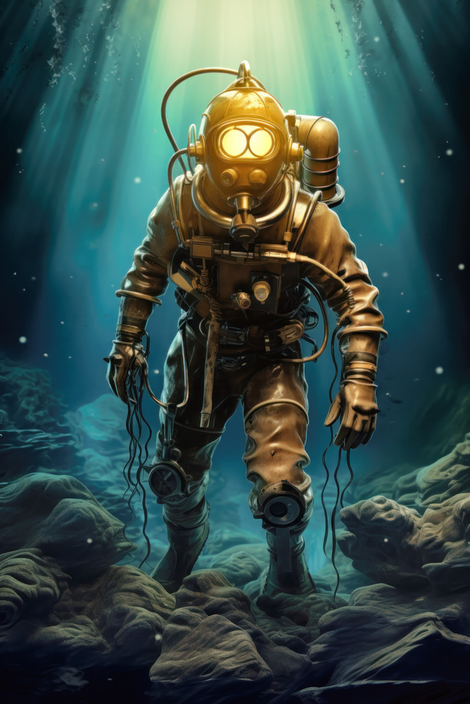 2308075 - Tiefseetaucher | Moderne Wandbilder auf Leinwand, Acylglas, Alu-Dibond oder als Poster. Tauchen Sie ein in die Welt KI-generierter Kunstwerke - entdecken Sie hochwertige Kunstdrucke unserer Gemälde, Illustrationen und fotorealistischen Motive.