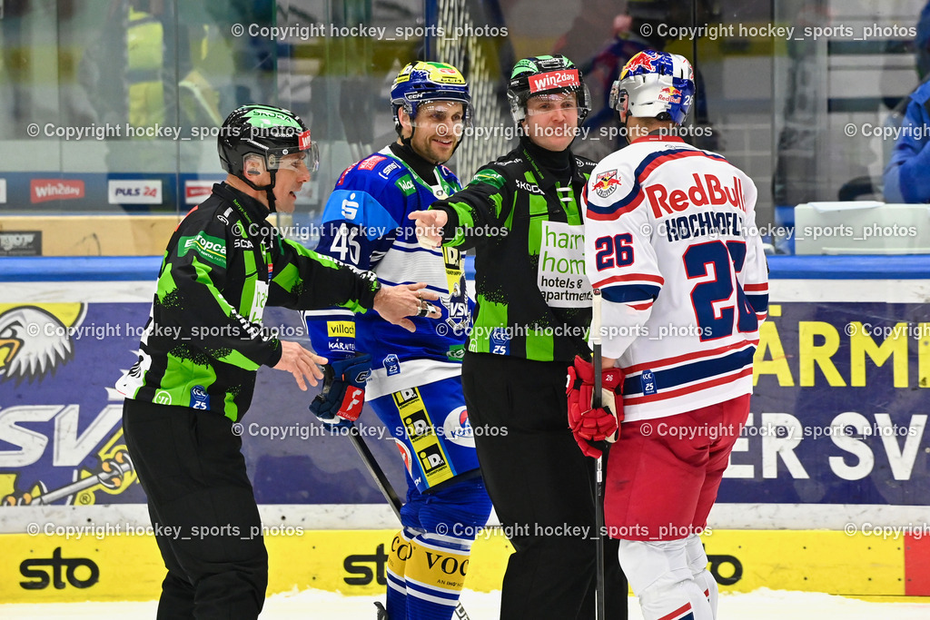 EC IDM WÄRMEPUMPEN VSV vs. EC Red Bull Salzburg | HRIBAR MATJAZ Referee, #46 WALL Alex EC VSV, ZGONC GASPER JAKA Referee, #26 Hochkofler Peter EC Redbull Salzburg, EC IDM WÄRMEPUMPEN VSV vs. EC Red Bull Salzburg, EC IDM WÄRMEPUMPEN VSV vs. EC Red Bull Salzburg am 17.01.2025 in Villach (Stadthalle Villach), Austria, (Photo by Bernd Stefan)