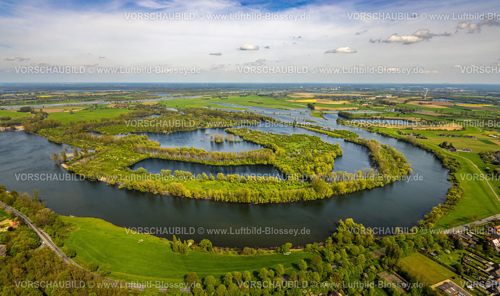 Xanten240402274BislicherInselAlterRhein | Luftbild, Alter Rhein und Bislicher Insel, Auenlandschaft  und NSG Naturschutzgebiet, Vogelschutzgebiet und Fernsicht, Lüttingen, Xanten, Niederrhein, Nordrhein-Westfalen, Deutschland