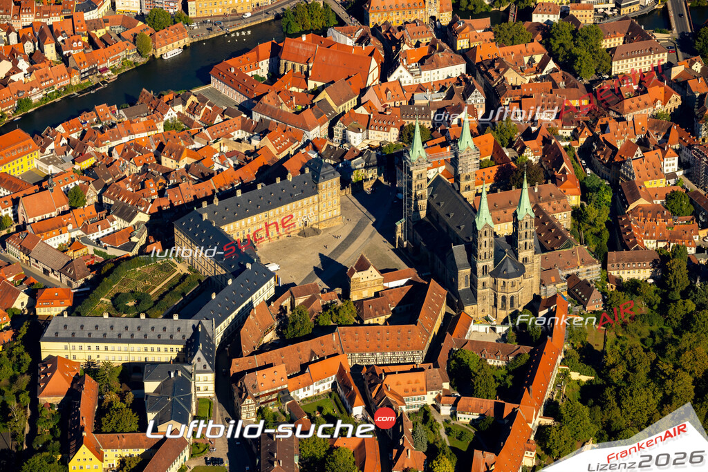 Das Luftbild zeigt :  Bamberg - Die Luftaufnahme wurde 2023 vom UL-Flugzeug aus erstellt ( keine Drohne ) - Hochauflösende Luftaufnahme - Für grossformatige Ausdrucke geeignet. Die Geschenkidee !Mit Lizenz und Bildrechte bestellbar
