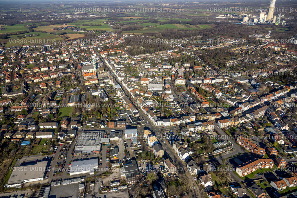 Luenen230204416 | Luftbild, Ortsansicht Brambauer, Brechtener Straße und Waltroper Straße, Herz Jesu Kirche, Wittekindschule, Brambauer, Lünen, Ruhrgebiet, Nordrhein-Westfalen, Deutschland