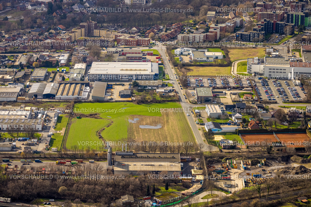 Hamm230215140 | Luftbild, Gewerbegebiet Römerstraße und Pferdekamp, Freifläche Waterkamp, Bockum-Hövel, Hamm, Ruhrgebiet, Nordrhein-Westfalen, Deutschland