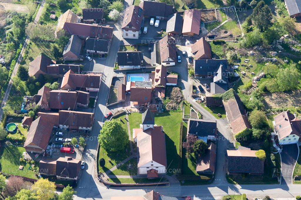 Aerial view: View of the town in Cleebourg in the state Bas-Rhin, France.Photo: IMG_099316.jpg taken on 04/30/2017 by Werner Riehm/FLY-FOTO.comResolution of the original: 5472 x 3648 px