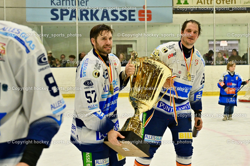 ESC Sparkasse Steindorf Meister 2025/26 | #57 Wilfan Franz ESC Steindorf, #28 Bacher Stefan ESC Steindorf, ESC Sparkasse Steindorf Meister 2025/26, ESC Sparkasse Steindorf Meister 2025/26 am 08.03.2026 in Althofen (Stadthalle Althofen), Austria, (Photo by Bernd Stefan)