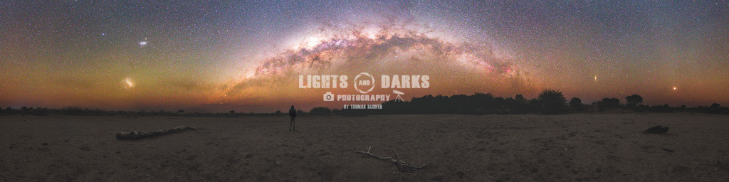 5 galaxies | a widefield pano from the dessert in Namibia. at least 5 galaxies ares´visible. The large and the small Magellanic Clouds, Andromeda, the Traingulum Galaxy and our home galaxy the Milky Way. - Realisiert mit Pictrs.com