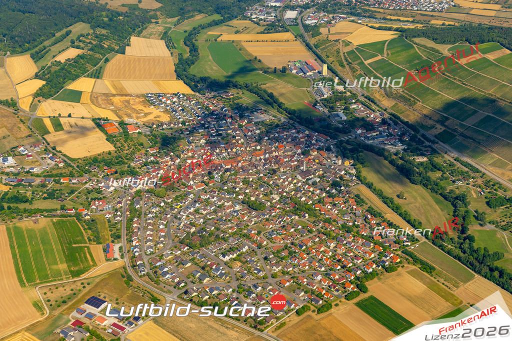 Das Luftbild zeigt : Markelsheim Bad Mergentheim - Die Luftaufnahme wurde 2023 vom UL-Flugzeug aus erstellt ( keine Drohne ) - Hochauflösende Luftaufnahme - Für grossformatige Ausdrucke geeignet. Die Geschenkidee !Mit Lizenz und Bildrechte bestellbar
