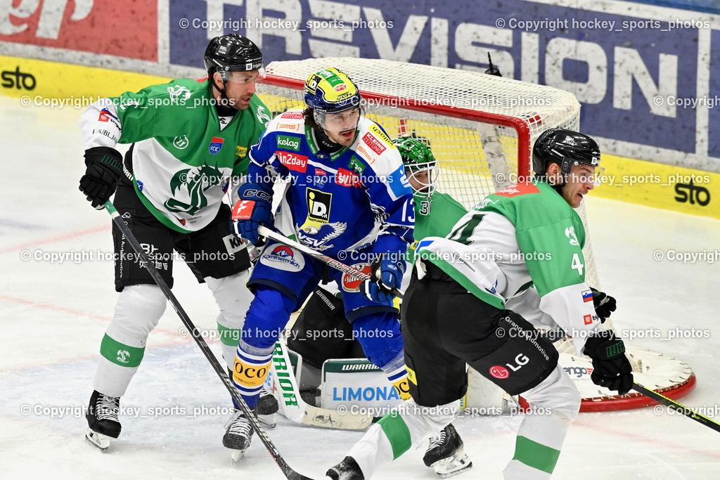 C IDM Wärmepumpen VSV vs. Olimpija Ljubljana | #13 Adam Helewka EC VSV, #2 Andrew MacWilliam Olimpija Ljubljana, #44 Aljosa Crnovic Olimpija Ljubljana, IDM Wärmepumpen VSV vs. Olimpija Ljubljana, EC IDM Wärmepumpen VSV vs. Olimpija Ljubljana am 01.02.2026 in Villach (Stadthalle Villach), Austria, (Photo by Bernd Stefan)