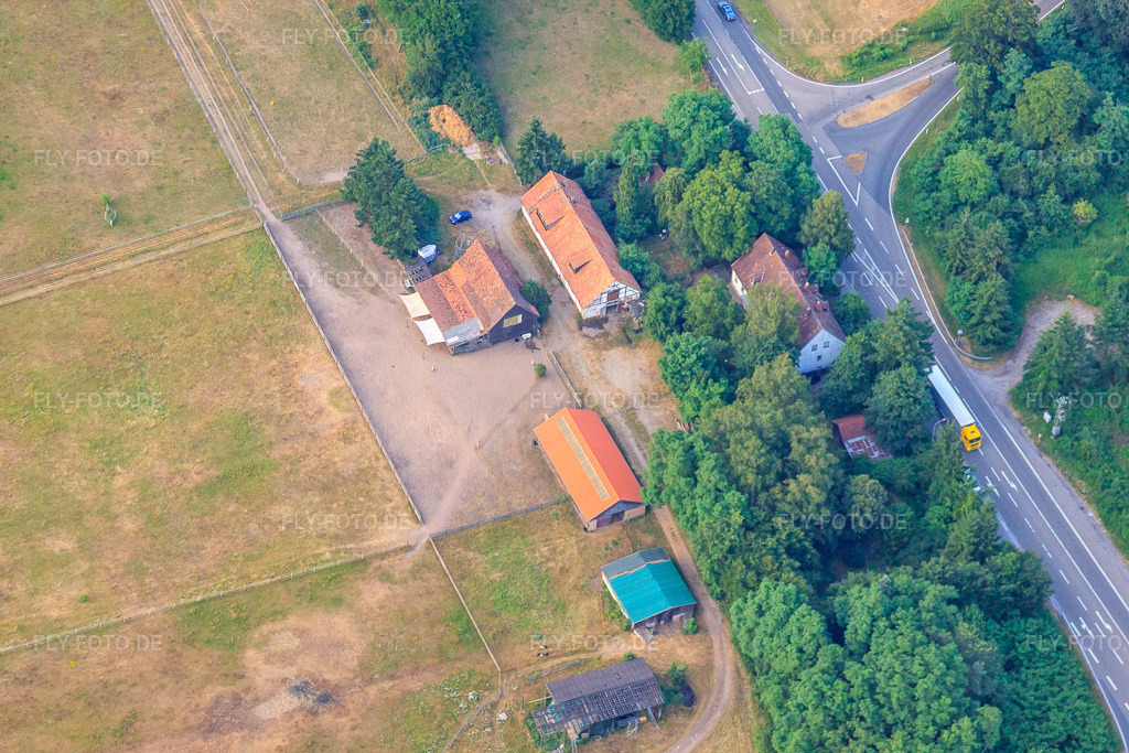 Luftbild: Ehem. Forsthaus Langenberg in Wörth am Rhein im Bundesland Rheinland-Pfalz in Deutschland. Foto: IMG_30653.jpg vom 09.07.2010 durch Werner Riehm/FLY-FOTO.de