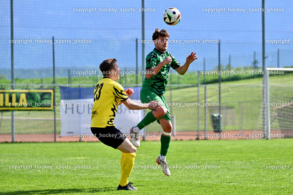 SC Landskron vs. FC Faakersee | #23 Roman Adunka FC Faakersee, #14 Daniel Arneitz SC Landskron, SC Landskron vs. FC Faakersee, SC Landskron vs. FC Faakersee am 27.04.2025 in Villach (Sportanlage Landskron), Austria, (Photo by Bernd Stefan)