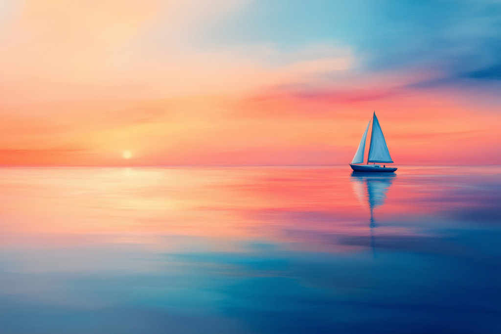 2501027 - Abendstimmung auf dem Meer | Maritimes Motiv eines Segelbootes im Abendrot im Stil eines Gemäldes.