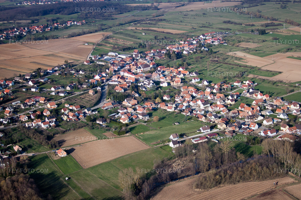 Aerial view: View of the town in Morsbronn-les-Bains in the state Bas-Rhin, France.Photo: IMG_38712.jpg taken on 03/20/2011 by Werner Riehm/FLY-FOTO.comResolution of the original: 4752 x 3168 px