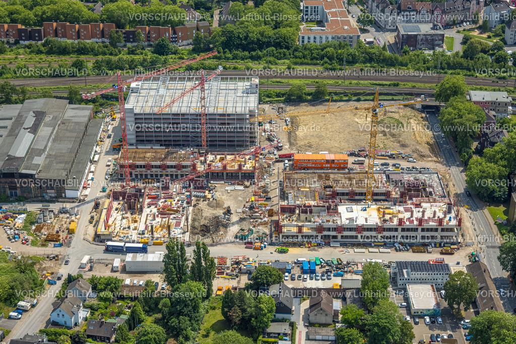 Herne250601880 | Luftbild, Baustelle und Abrissarbeiten für neues FunkenbergQuartier zwischen Baumstraße und Fabrikstraße, Baukau, Herne, Ruhrgebiet, Nordrhein-Westfalen, Deutschland