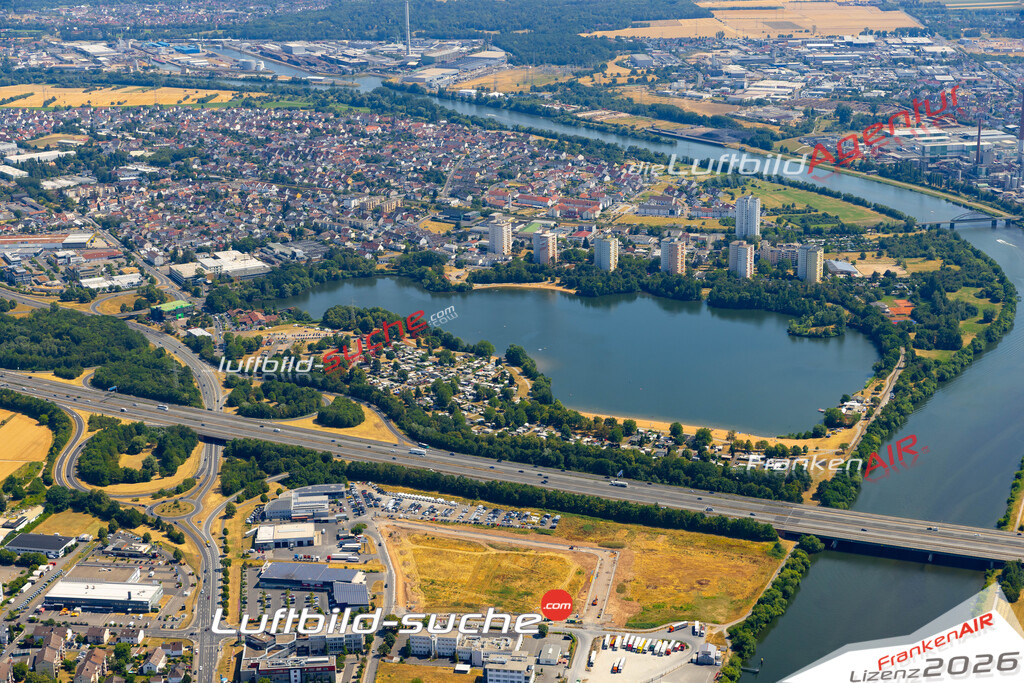 Das Luftbild zeigt : Mainparksee Mainaschaff - Die Luftaufnahme wurde 2023 vom UL-Flugzeug aus erstellt ( keine Drohne ) - Hochauflösende Luftaufnahme - Für grossformatige Ausdrucke geeignet. Die Geschenkidee !Mit Lizenz und Bildrechte bestellbar