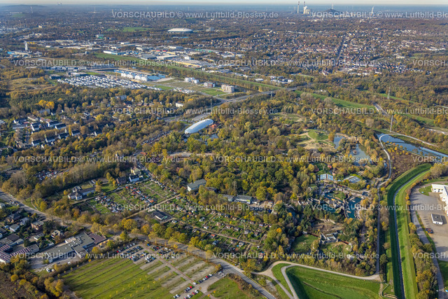 Gelsenkirchen221101690suedlich | Luftbild, ZOOM Erlebniswelt Zoo, Eventlocation Ryokan, zigarrenförmige Halle mit Tropenparadies, Bismarck, Gelsenkirchen, Ruhrgebiet, Nordrhein-Westfalen, Deutschland