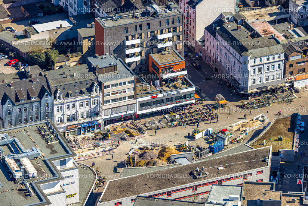 Herne250302016 | Luftbild, WAZ Medienhaus am Robert-Brauner-Platz, Cafe Extrablatt und Baustelle, Herne-Mitte, Herne, Ruhrgebiet, Nordrhein-Westfalen, Deutschland