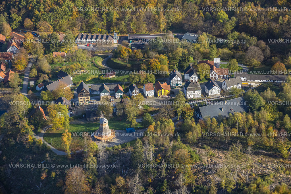 Hagen221015616 | Luftbild, LWL-Freilichtmuseum Hagen, neue Windmühle, Eilpe, Hagen, Ruhrgebiet, Nordrhein-Westfalen, Deutschland