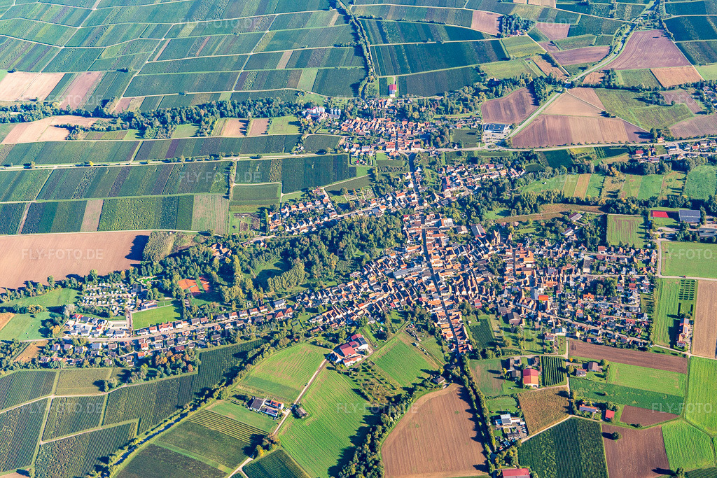 Luftbild: Ortschaften im Klingbachtal im Ortsteil Ingenheim in Billigheim-Ingenheim im Bundesland Rheinland-Pfalz in Deutschland. Foto: IMG_143500.jpg vom 29.09.2024 durch Werner Riehm/FLY-FOTO.de