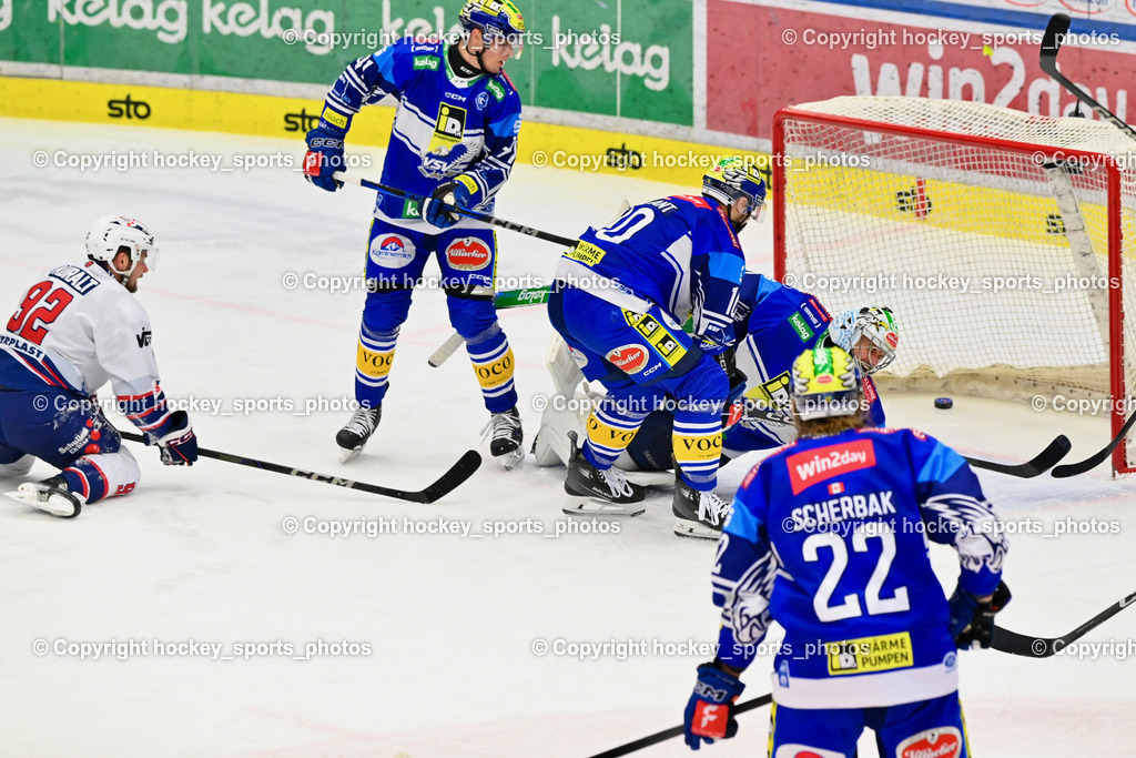 EC IDM WÄRMEPUMPEN VSV vs. HYDRO FEHERVAR AV 19 | Tor Hydro Fehervar, #92 Kuralt Anze HYDRO FEHERVAR, #10 VALLANT Thomas EC VSV, #1 LAMOUREUX JEAN PHILIPPE EC VSV, #91 WETZL Niklas EC VSV, EC IDM WÄRMEPUMPEN VSV vs. HYDRO FEHERVAR AV 19, EC IDM WÄRMEPUMPEN VSV vs. HYDRO FEHERVAR AV 19 am 20.11.2024 in Villach (Stadthalle Villach), Austria, (Photo by Bernd Stefan)