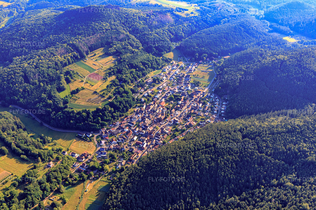 Luftbild: Ortsansicht von Süden in Vorderweidenthal im Bundesland Rheinland-Pfalz in Deutschland. Foto: IMG_120963.jpg vom 26.06.2020 durch Werner Riehm/FLY-FOTO.de