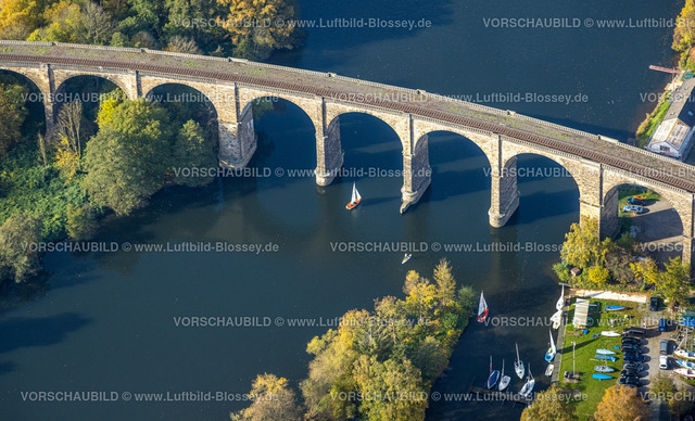 Herdecke221017057 | Luftbild, Ruhr Viadukt Herdecke, Segelboote, SUP Stand-Up-Paddling, Fluss Ruhr, Herdecke, Ruhrgebiet, Nordrhein-Westfalen, Deutschland