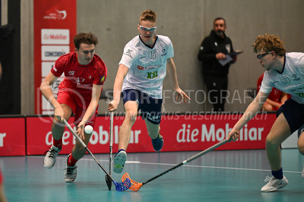 Switzerland B U19 vs Finland U19 - 2. February 2024 | Switzerland B U19 vs Finland U19
U19 Men International Matches in Switzerland
GoEasy Arena, Siggenthal Station
Switzerland forward #17 Janis Schwarz and Finland defender #15 Roope Herpola.
Credit: Markus Aeschimann | <a href="https://www.markus-aeschimann.ch">Sportfotografie Markus Aeschimann</a> | <a href="https://www.instagram.com/sportfotografie.aeschimann">@sportfotografie.aeschimann</a> - Realisiert mit Pictrs.com
