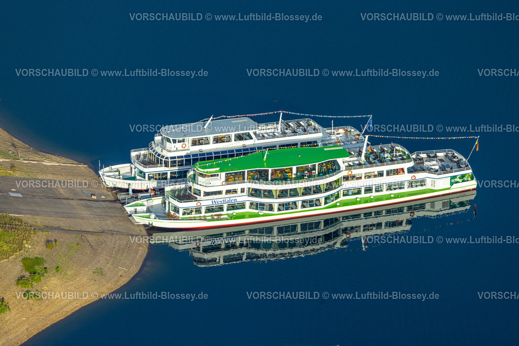 Olpe230913497 | Luftbild, BiggeTalsperre Biggesee, Ausflugsschiffe mit Spiegelung im See, Rhode, Olpe, Sauerland, Nordrhein-Westfalen, Deutschland
