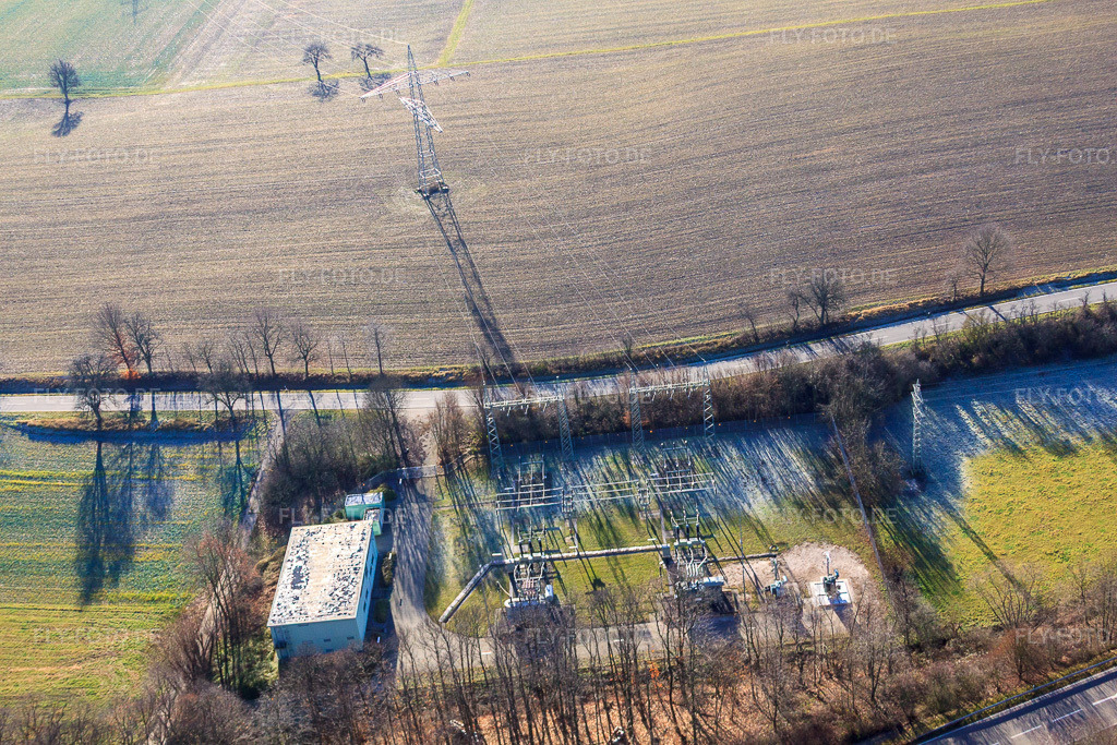 Luftbild: Umspannwerk an der B38 in Dörrenbach im Bundesland Rheinland-Pfalz in Deutschland. Foto: IMG_48313.jpg vom 11.12.2011 durch Werner Riehm/FLY-FOTO.de