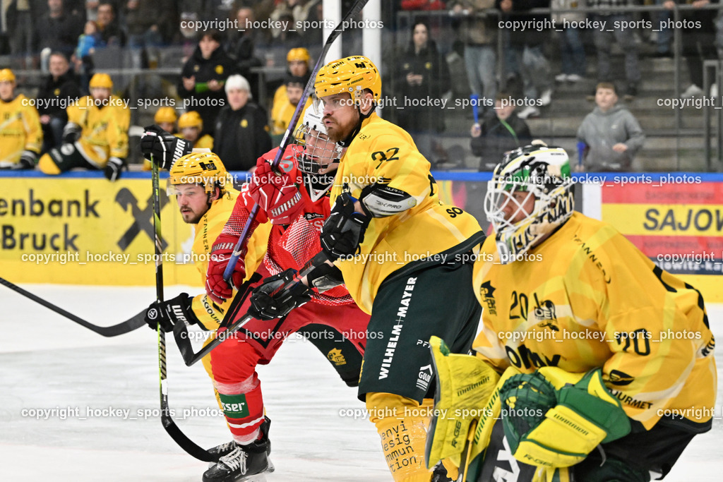 KSV KÄNGURUS vs. EHC Lustenau | #92 Lyssy Phileas KSV, #32 Stefan Daniel EHC Lustenau, #20 Beck Felix EHC Lustenau, KSV KÄNGURUS vs. EHC Lustenau, KSV KÄNGURUS vs. EHC Lustenau am 14.03.2026 in Kapfenberg (Sportzentrum Kapfenberg), Austria, (Photo by Bernd Stefan)