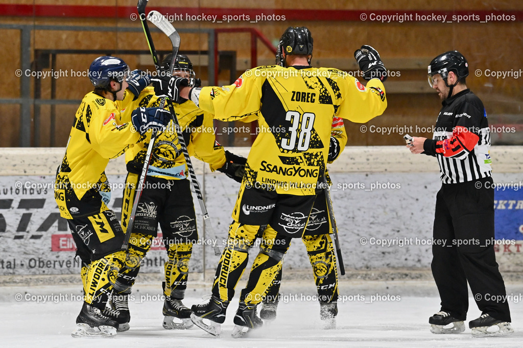 EC Spittal Hornets vs. ESC Steindorf 7.12.2022 | Jubel EC Spittal Hornets Mannschaft, #11 Kucher Florian, #38 Zorec Marco, WIDMANN Florian Referee
