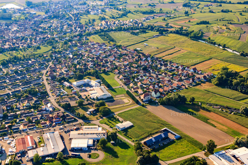 Vue aérienne: Vue de la ville depuis l'est à Rhinau dans le département Bas Rhin, France – .Photo: IMG_59477.jpg prise le 16/08/2013 par Werner Riehm/FLY-FOTO.eu – Résolution de l'original: 4752 x 3168 px