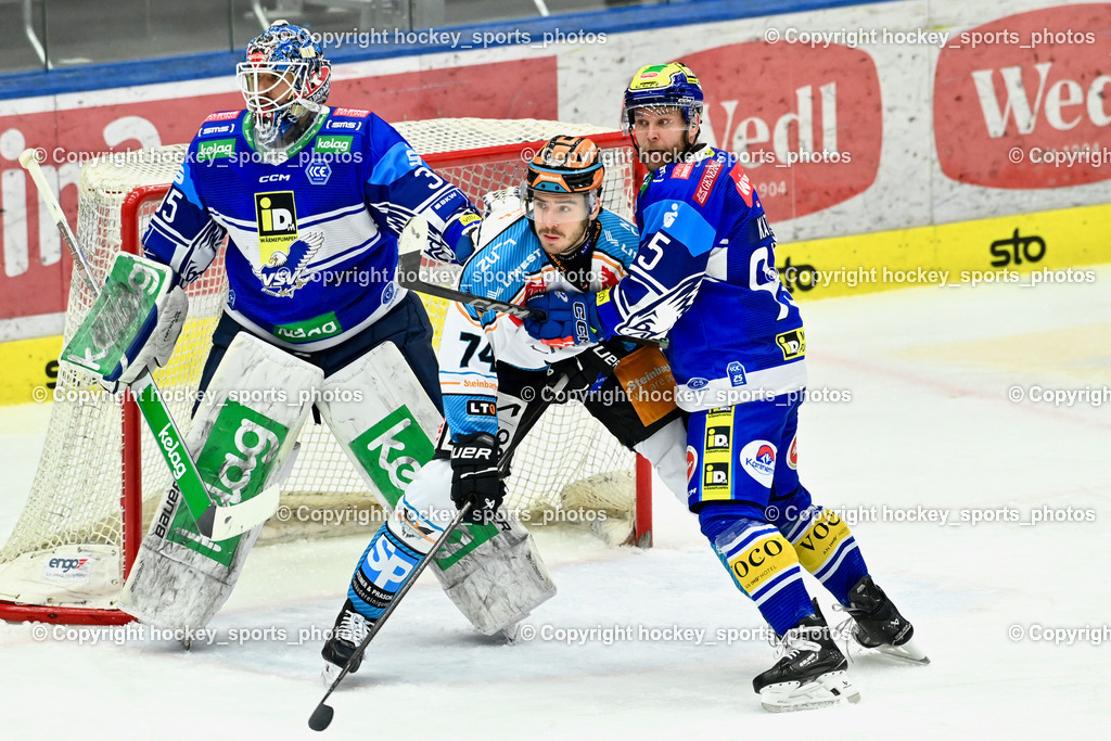 EC IDM Wärmepumpen VSV vs. STEINBACH BLACK WINGS LINZ  | #35 Cannata Joe EC VSV,#74 Feldner Nico BLACK WINGS LINZ, #95 Katic Mark EC VSV, EC IDM Wärmepumpen VSV vs. STEINBACH BLACK WINGS LINZ , EC IDM Wärmepumpen VSV vs. STEINBACH BLACK WINGS LINZ  am 28.01.2025 in Villach (Stadthalle Villach), Austria, (Photo by Bernd Stefan)