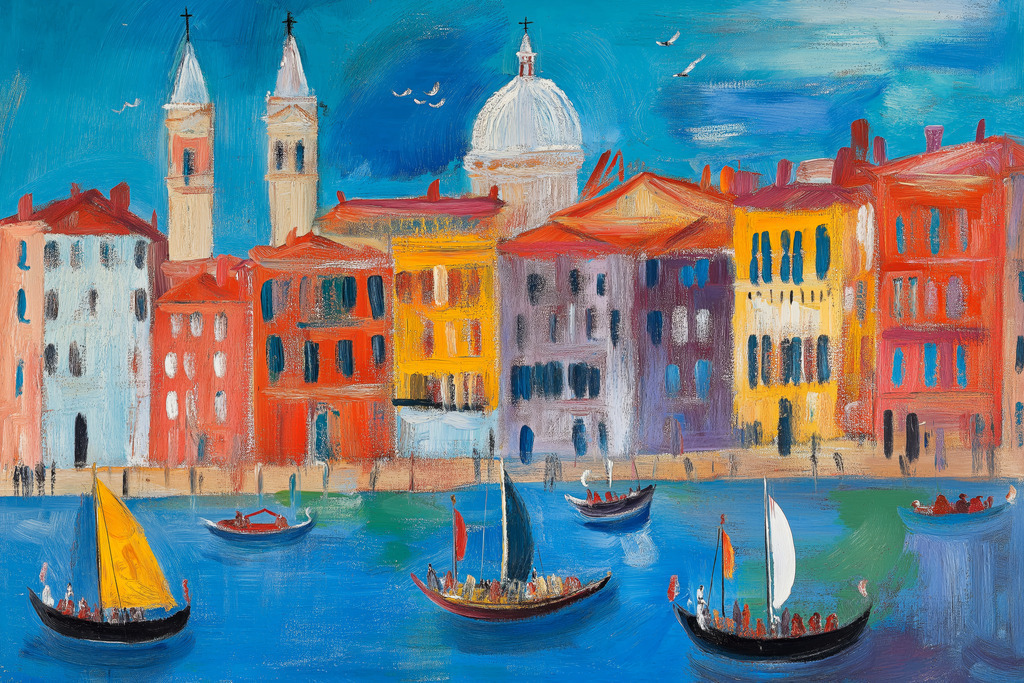 2602010 - Venedig Fantasie | Kirchtürme, Häuser und Gondeln von Venedig im Stil eines Gemäldes.