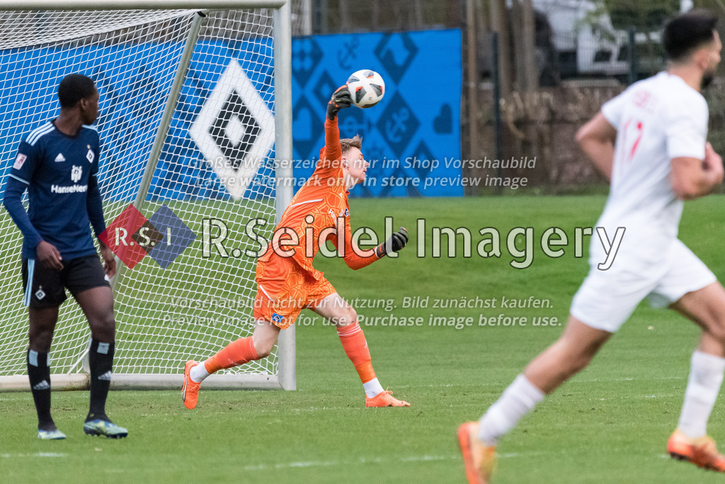 Fußball, Saison 2022/23, Freundschaftsspiel, Hamburger SV II (U21) - Eimsbütteler TV, Trainingsplatz am Volksparkstadion (Hamburg), 28.03.2023 | Leo Oppermann (#1, HSV II, Torwart)
