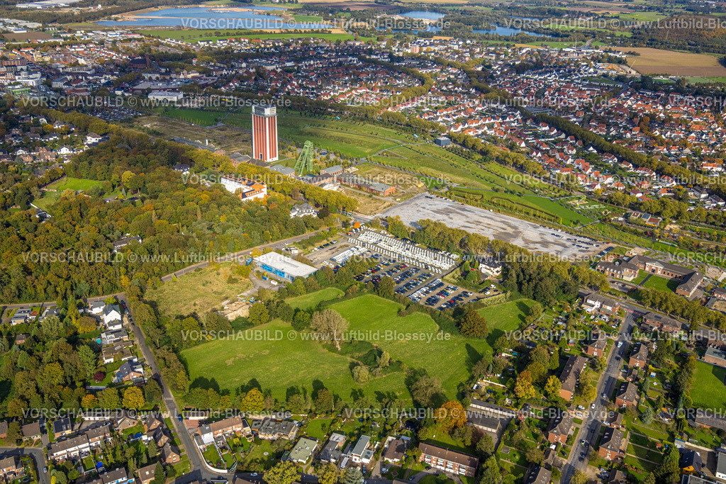 Kamp-Lintfort241013869 | Luftbild, Zechenpark Friedrich Heinrich, LAGA Park, ehemaliges RAG Bergwerk West mit Zechenturm und Förderturm, Lintfort, Kamp-Lintfort, Ruhrgebiet, Nordrhein-Westfalen, Deutschland
