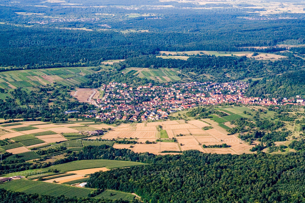 Luftbild: Ortsansicht von Südwesten im Ortsteil Dietlingen in Keltern im Bundesland Baden-Württemberg in Deutschland. Foto: IMG_12331.jpg vom 05.08.2008 durch Werner Riehm/FLY-FOTO.de