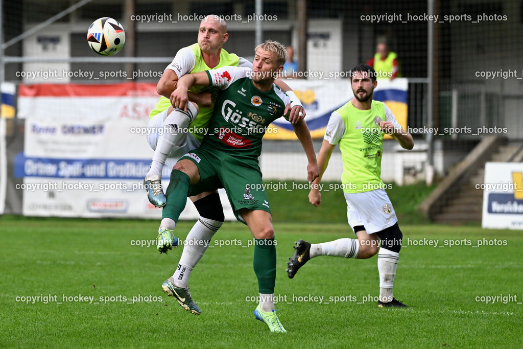 WSG Radenthein vs. SV Rapid Lienz | #9 Mario Besic Rapid Lienz, #12 Stefan Rauter WSG Radenthein, #2 Alexander Rauter WSG Radenthein, WSG Radenthein vs. SV Rapid Lienz, WSG Radenthein vs. SV Rapid Lienz am 30.08.2025 in Radenthein (Sportplatz Radenthein), Austria, (Photo by Bernd Stefan)
